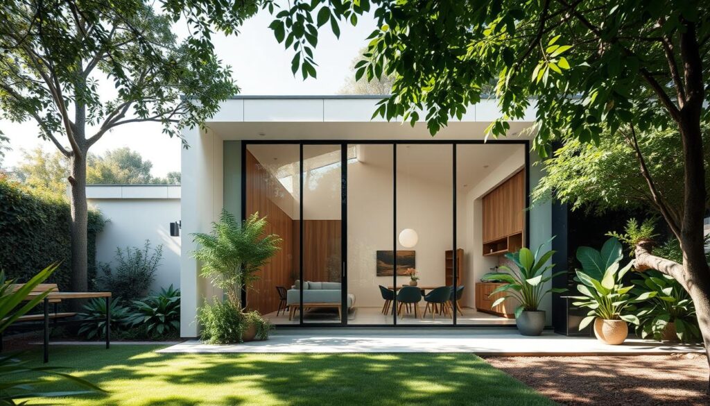 Modernes Gartenhaus mit Glasfront