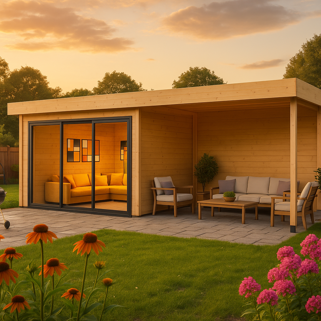 Fjordholz Gartenhaus Alu Concept 44 A mit Anbau