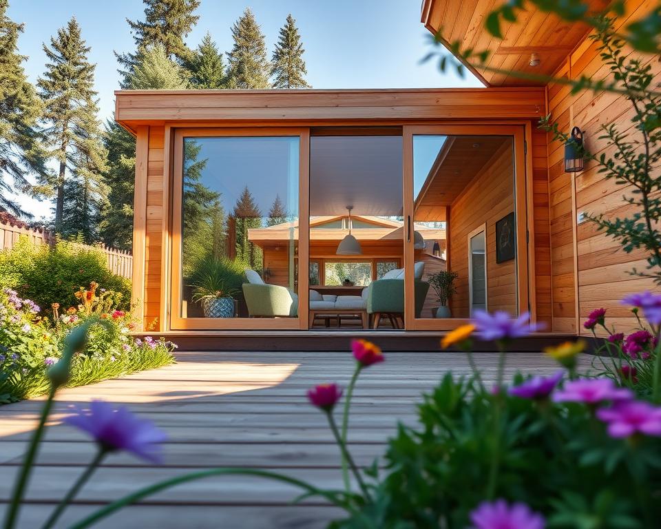 Gartenhaus mit Glas-Schiebetüren Gartenhaus mit Glas-Schiebetüren