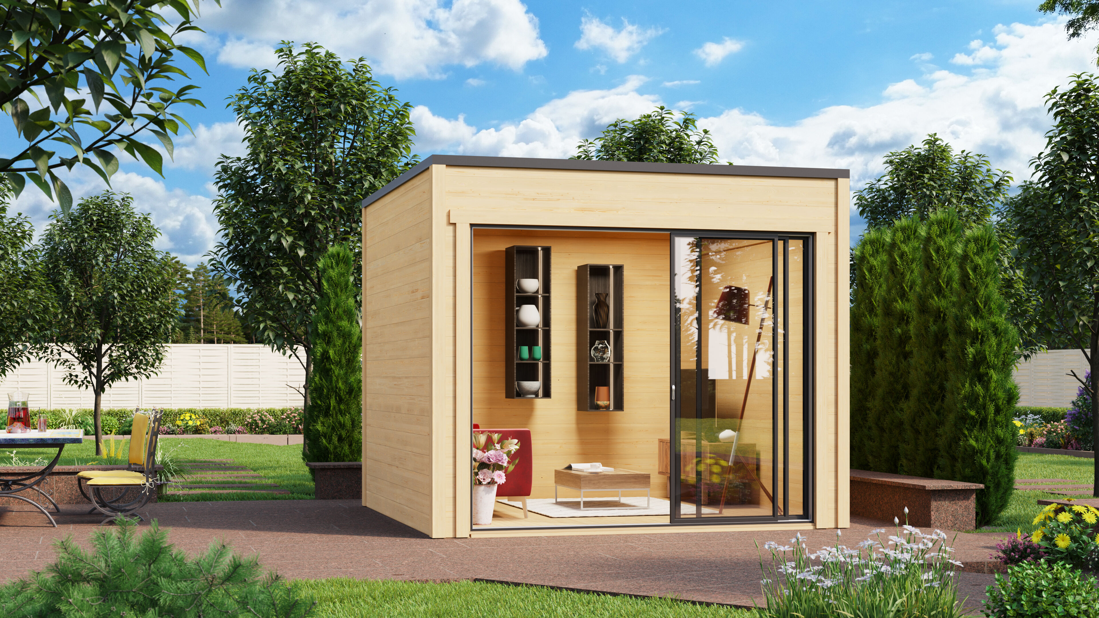 Fjordholz Gartenhaus Modell Q-BIC Alu 44 G