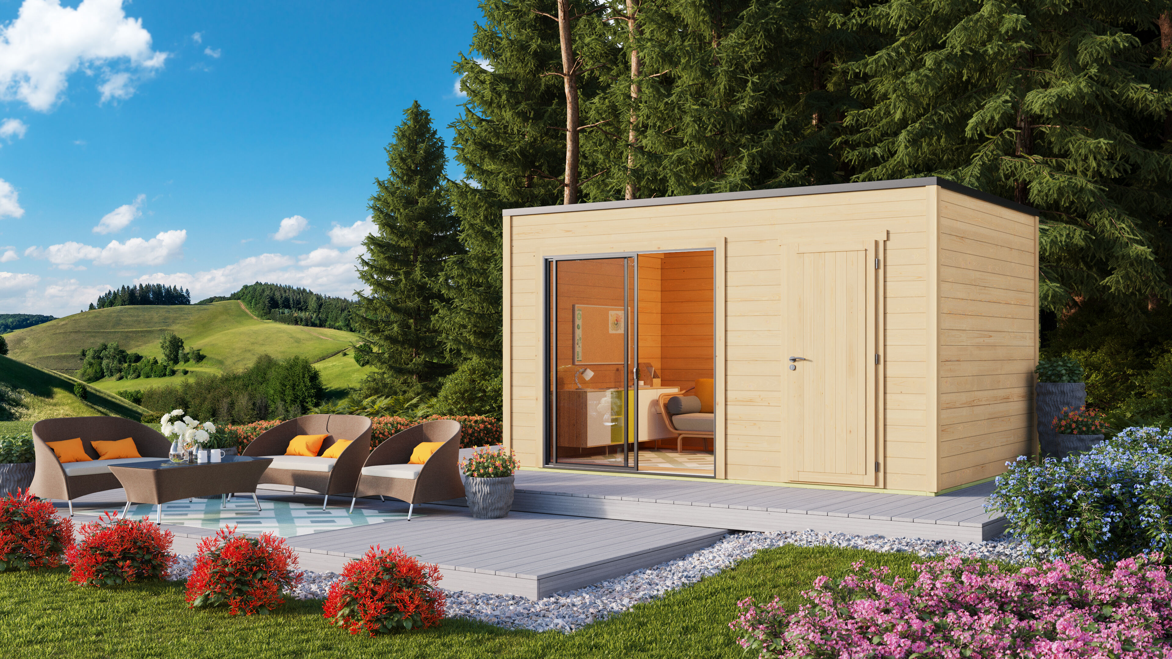 Fjordholz Gartenhaus Modell Q-BIC Alu 44 I